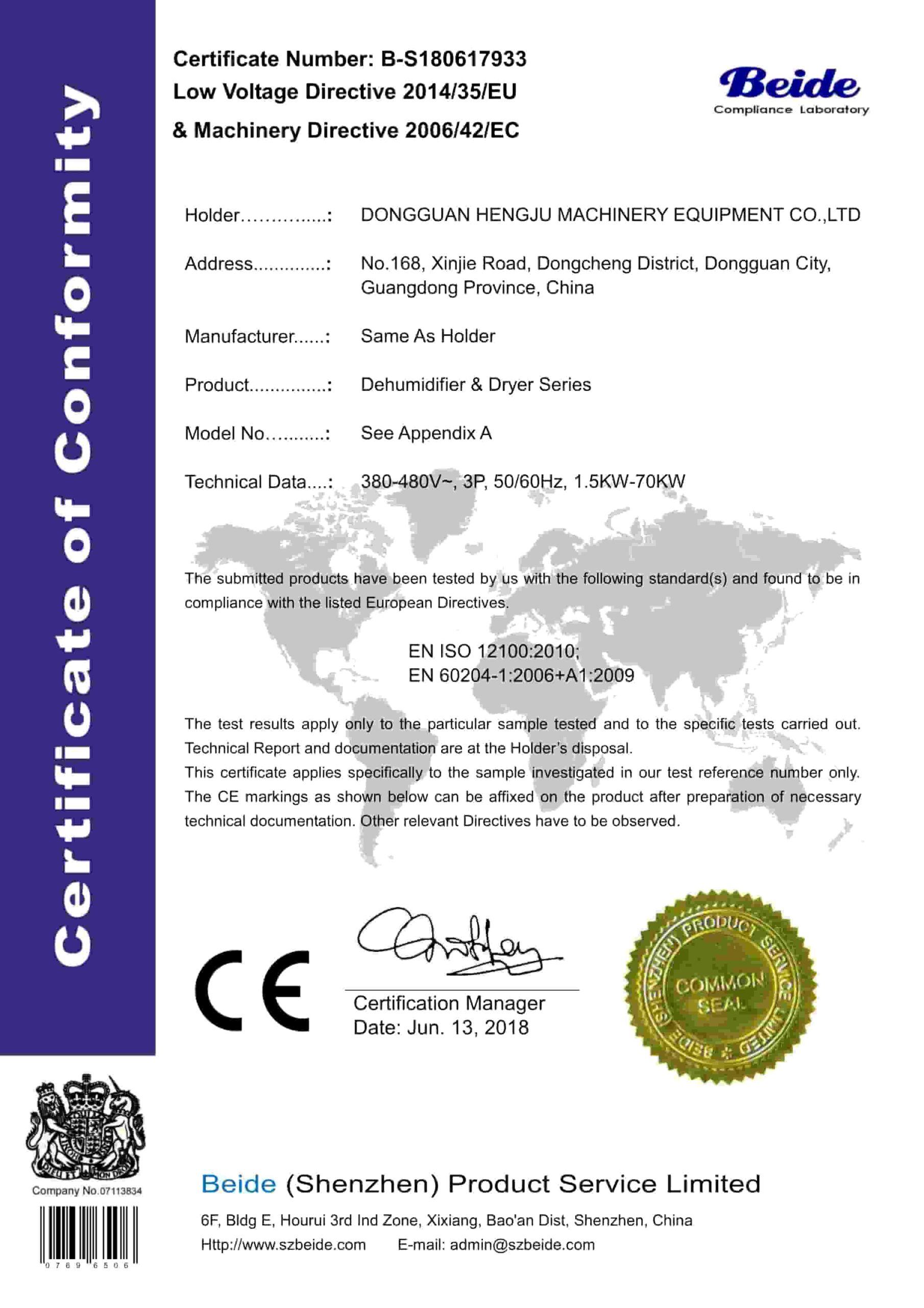 Gravimetric blender CE Certificate