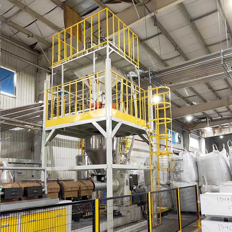 Tall-frame gravimetric blender system for sheet and pipe extrusion