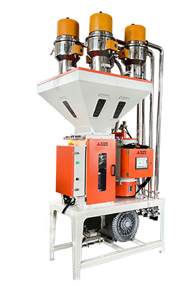 Advanced gravimetric blender with four hoppers and touchscreen controller